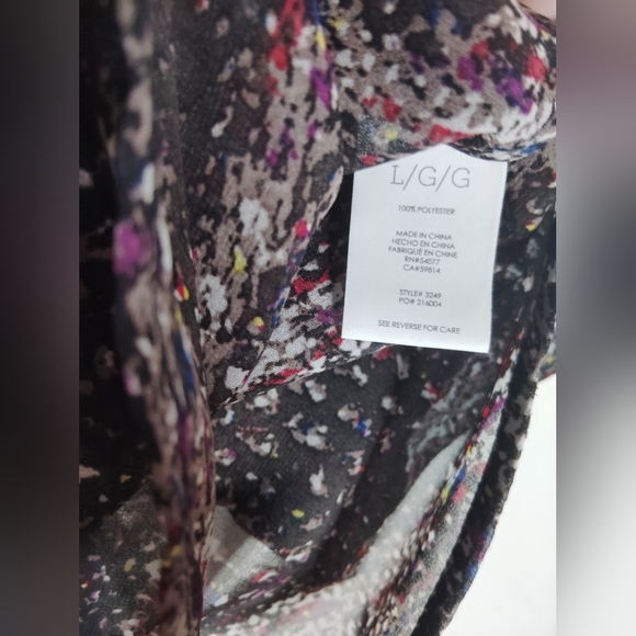 CLEAN!! CAbi, Multicolor Button Down Sheer Long Sleeve Blouse. Size L - Picture 7 of 8